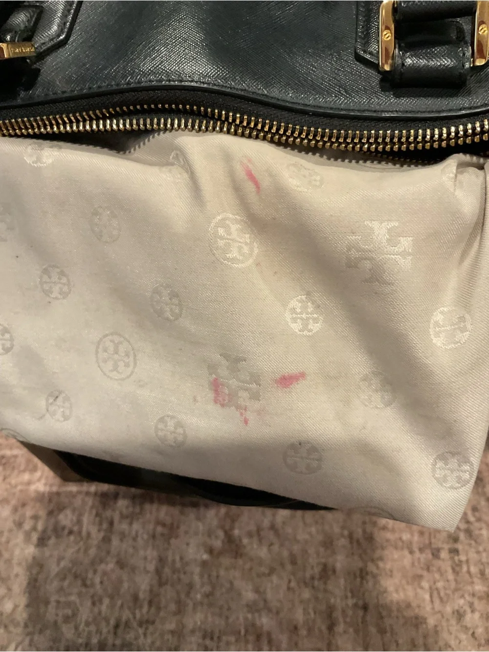 Tory Burch Black Leather Satchel with Gold Hardware